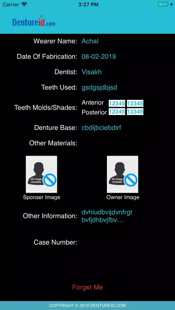 Zrzuty ekranu DentureID