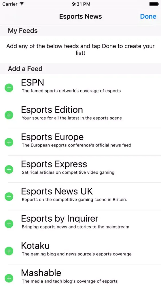 Capturas de tela do Esports News