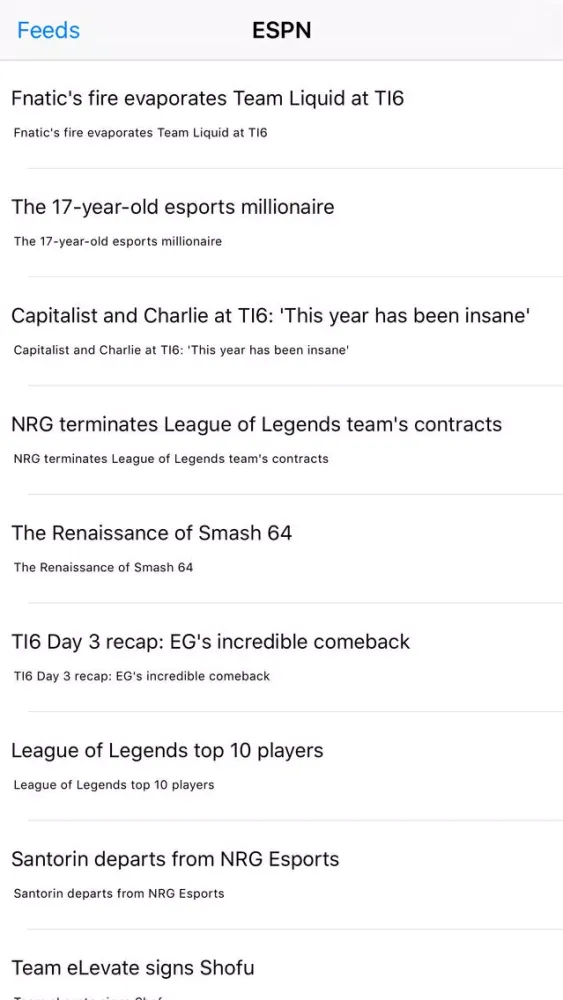 Capturas de tela do Esports News