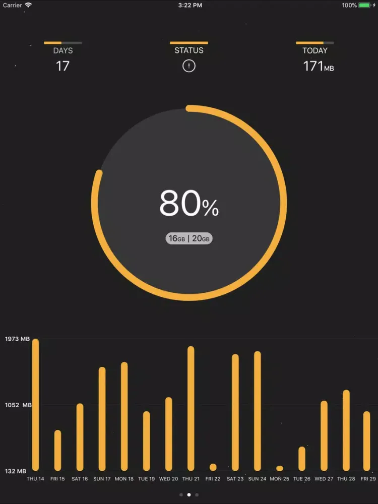 Tangkapan layar DataRocket Data Usage Monitor iPad 