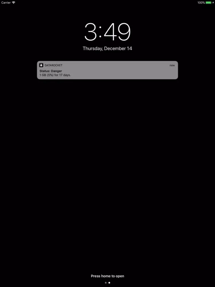 Tangkapan layar DataRocket Data Usage Monitor iPad 