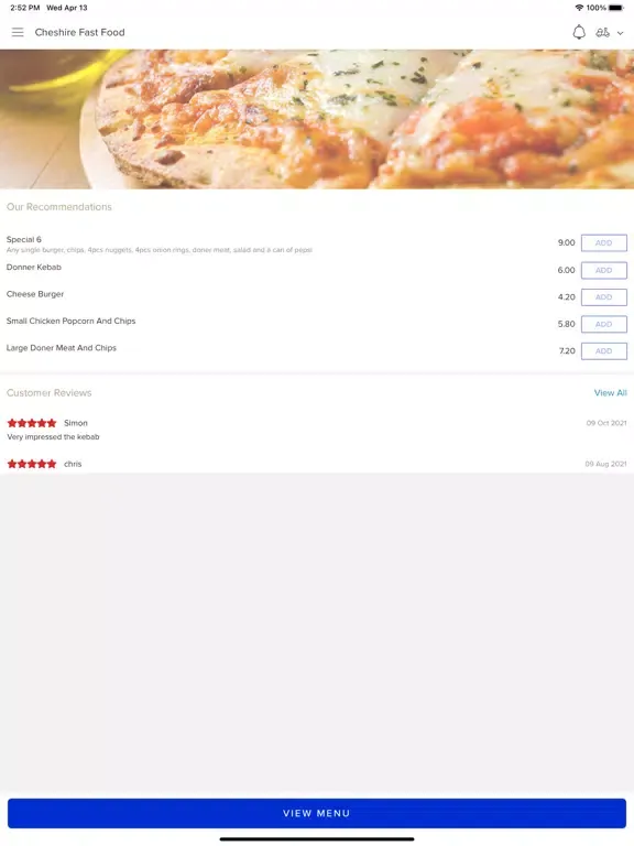 Tangkapan skrin Cheshire Fast Food iPad 