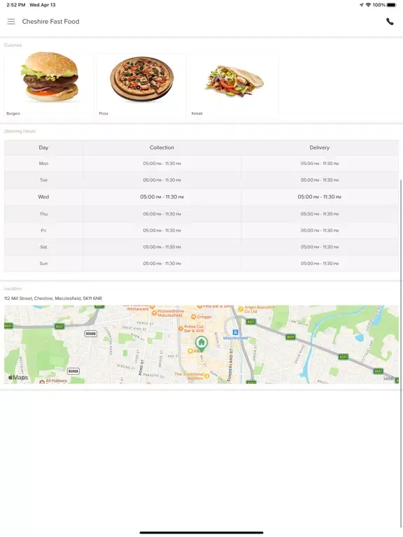 Tangkapan skrin Cheshire Fast Food iPad 