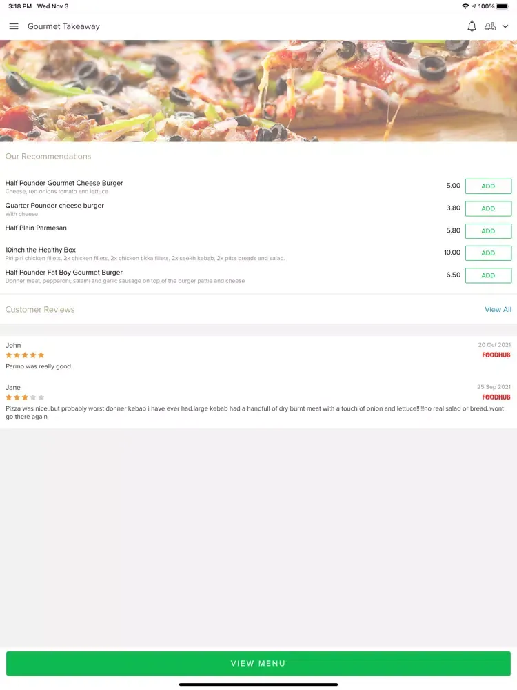 Gourmet Takeaway iPad  Screenshots