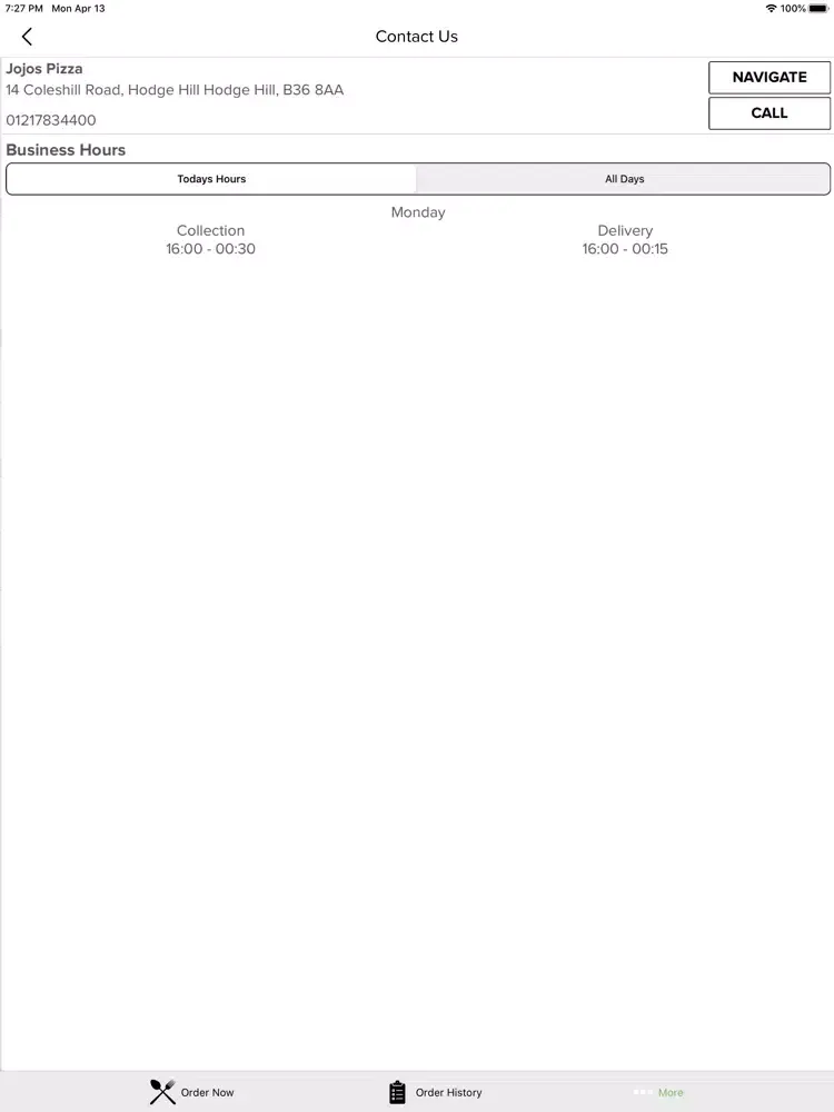 Jojos Pizza-Hodge Hill iPad  Screenshots
