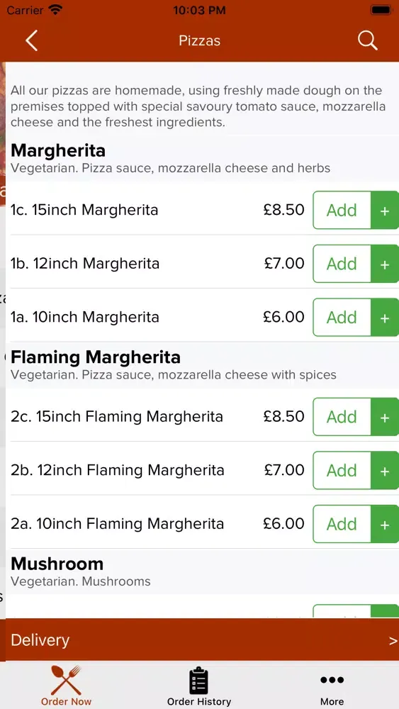 Capturas de tela do La Pizzeria Bridlington.