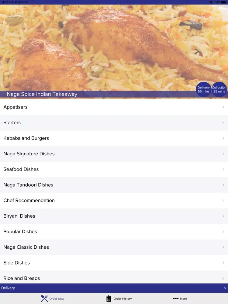 Tangkapan layar Naga Spice Indian Takeaway. iPad 