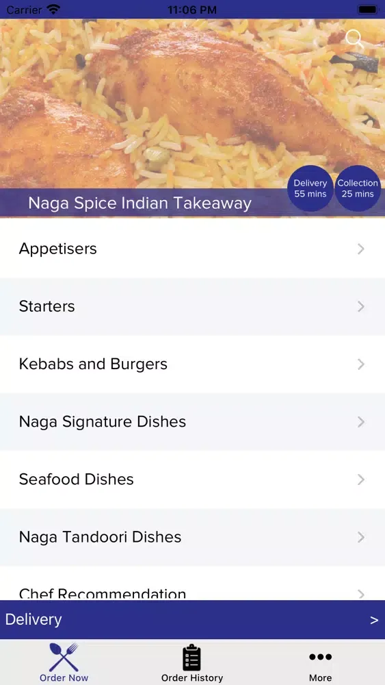 Tangkapan layar Naga Spice Indian Takeaway.