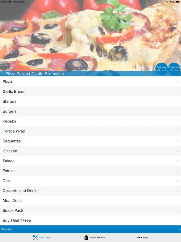Tangkapan layar Pizza Perfect Castle Bromwich iPad 