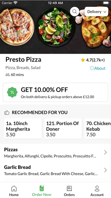 Screenshot di Presto Pizza.