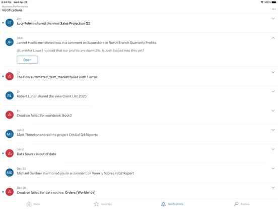 Tangkapan layar Tableau Mobile - Workspace ONE iPad 