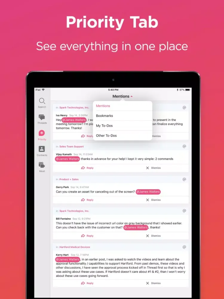 Ảnh chụp màn hình của Thread by Tact iPad 