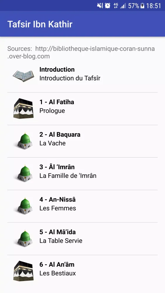 Tangkapan skrin Tafsir Ibn Kathir (Français)