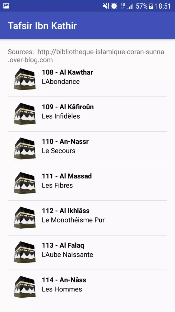 Tangkapan skrin Tafsir Ibn Kathir (Français)