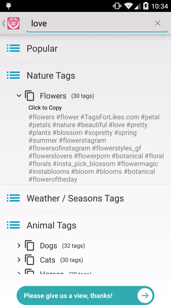 Tags for Likes for Instagram Screenshots