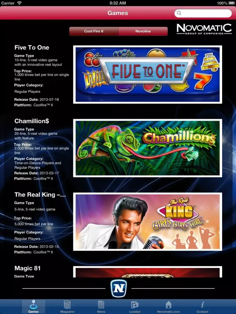 Capturas de tela do Novomatic, Games for the world iPad 