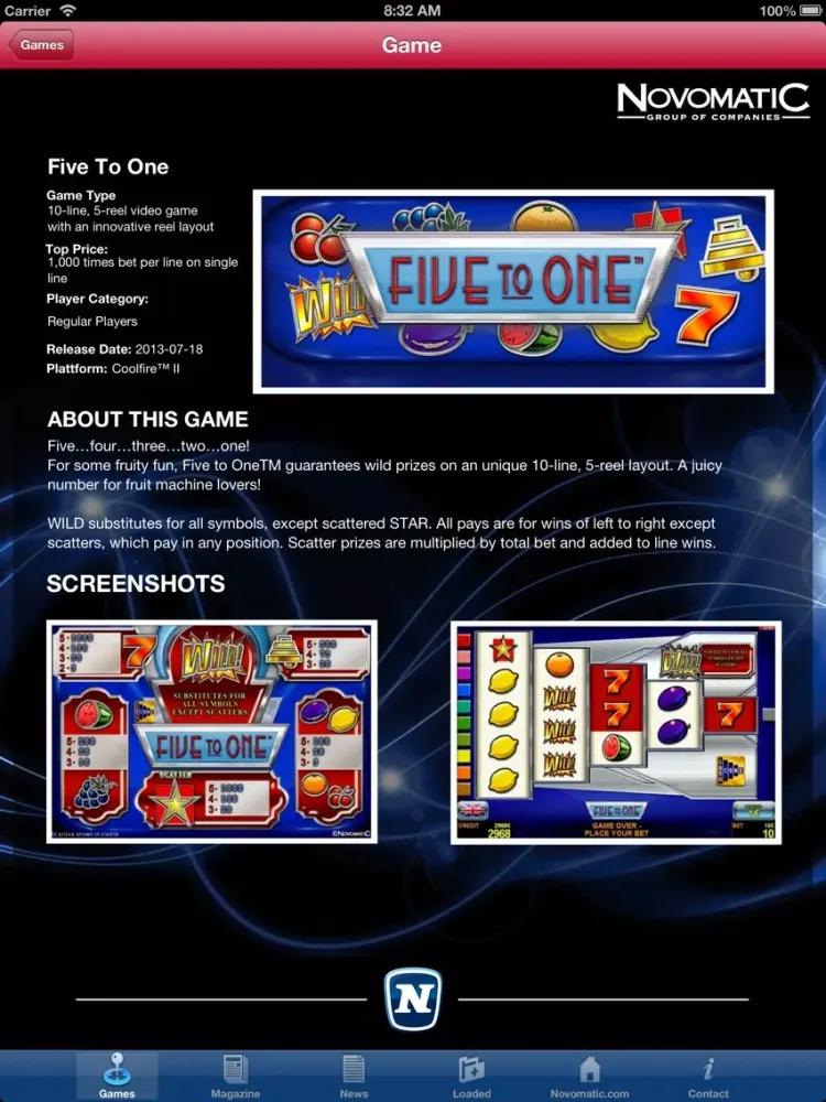 Capturas de tela do Novomatic, Games for the world iPad 