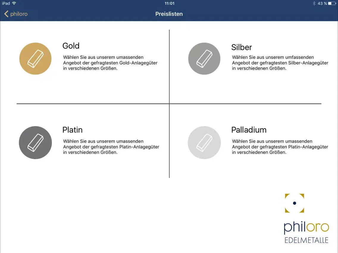 Captures d'écran de philoro Edelmetalle iPad 