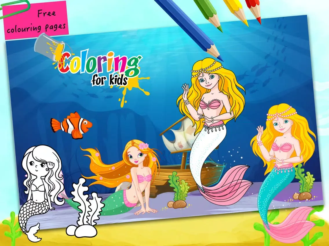تصاویر Aquarium mermaid coloring pages for girls learning iPad 