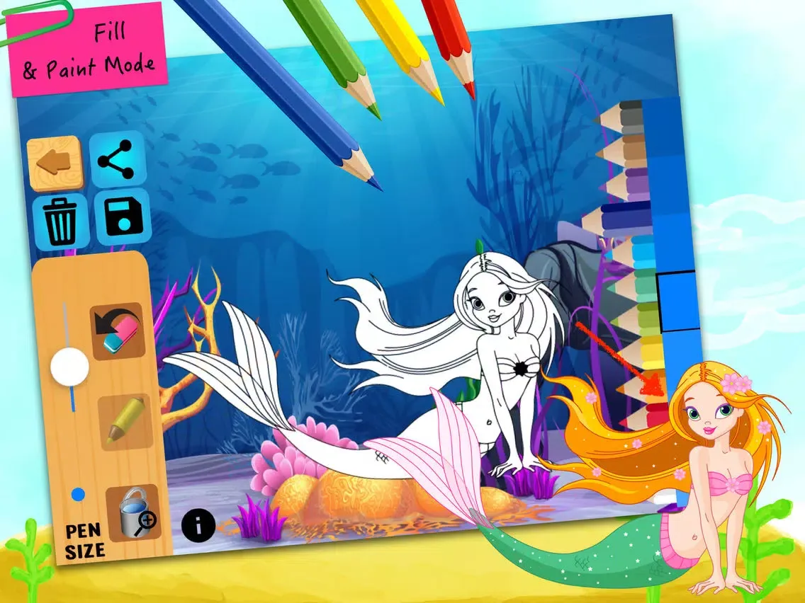 تصاویر Aquarium mermaid coloring pages for girls learning iPad 