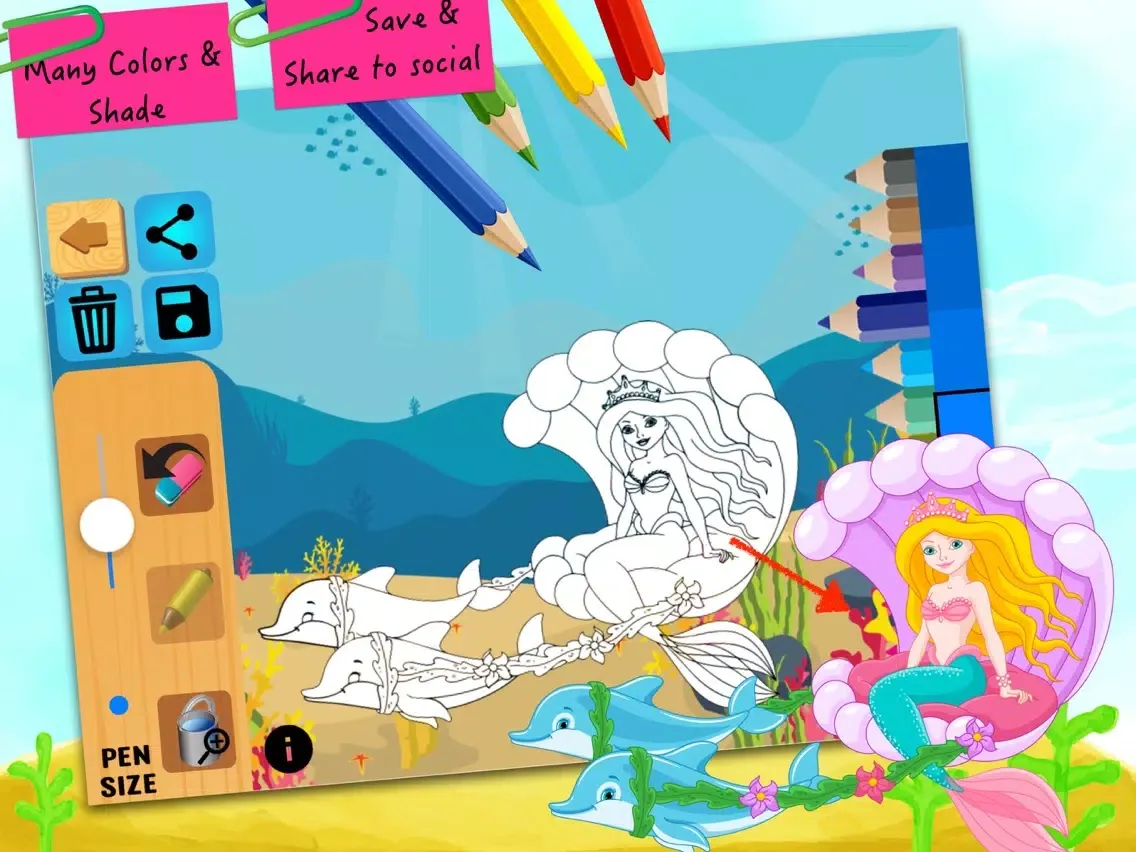 تصاویر Aquarium mermaid coloring pages for girls learning iPad 