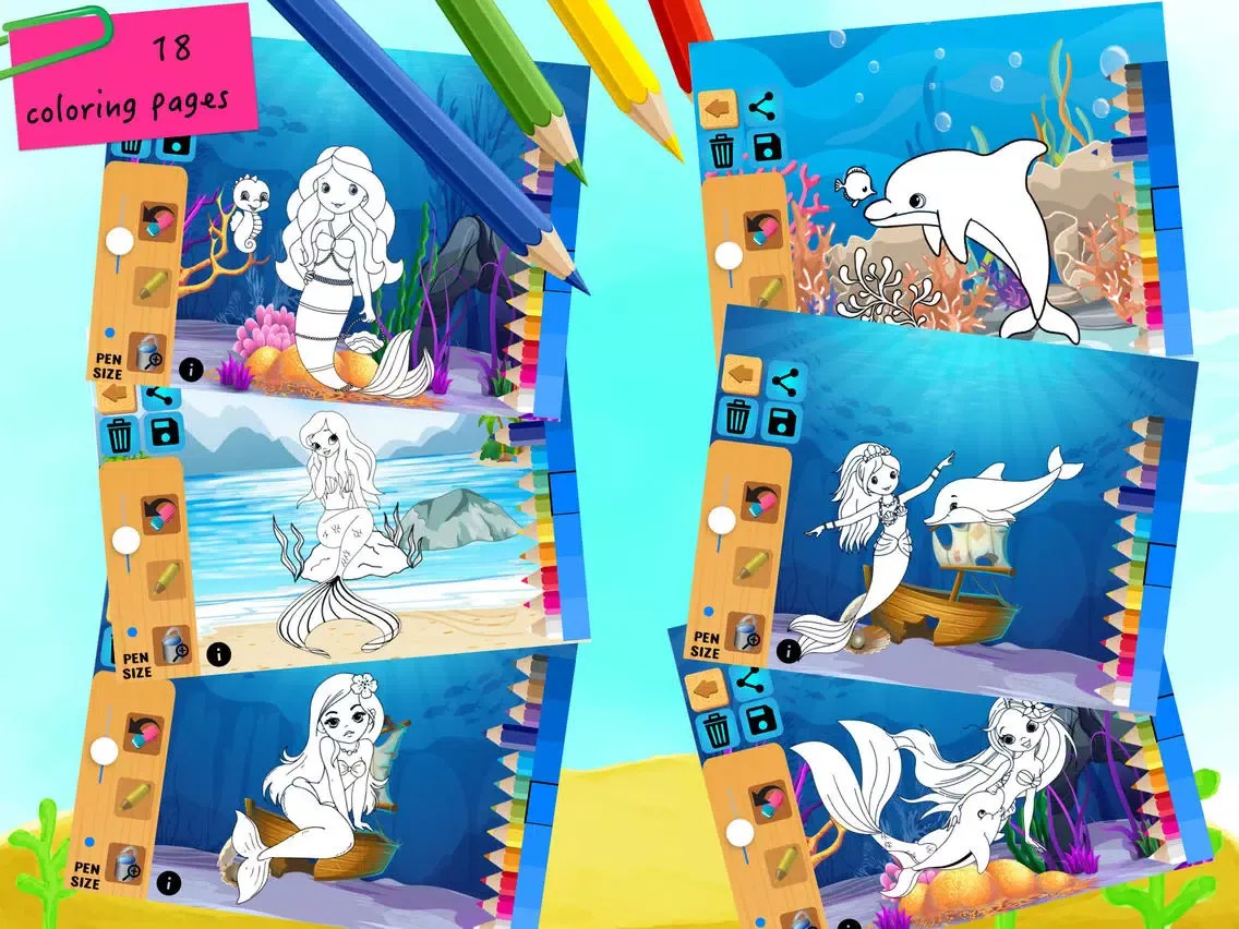 تصاویر Aquarium mermaid coloring pages for girls learning iPad 