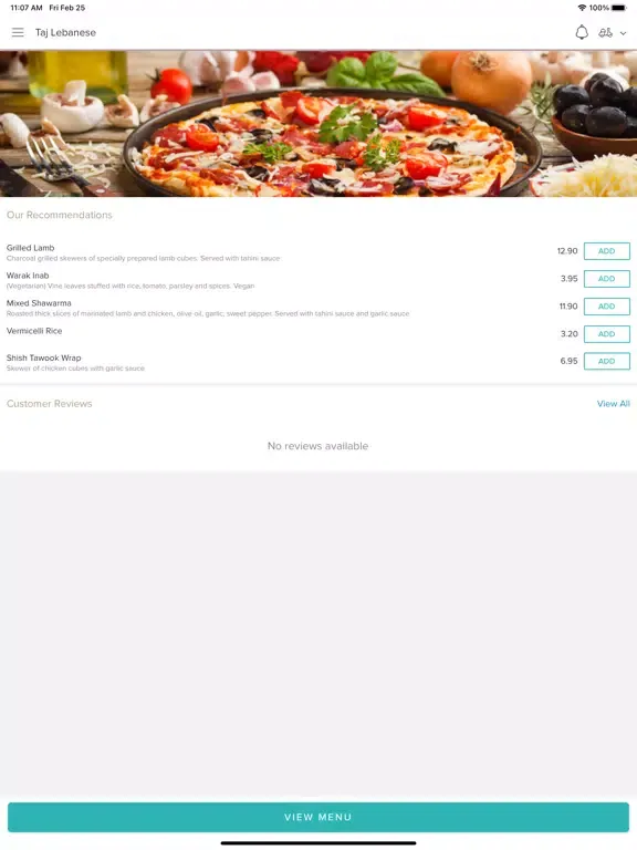 Taj Lebanese iPad  Screenshots