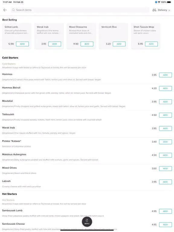 Taj Lebanese iPad  Screenshots