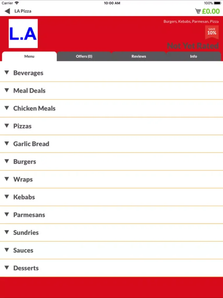 Ảnh chụp màn hình của LA Pizza NE6 iPad 