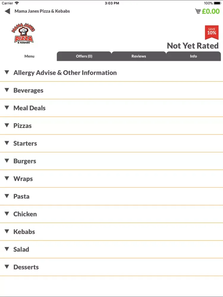 Tangkapan skrin Mama Janes Pizza NG18 iPad 