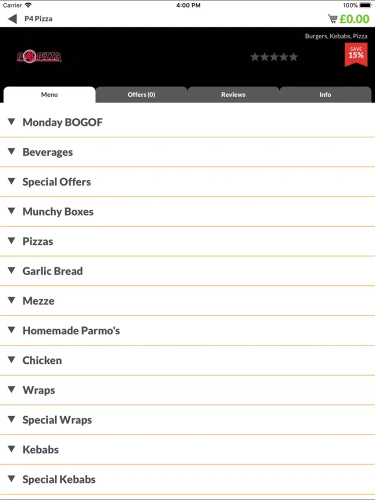 P4 Pizza iPad 應用截圖