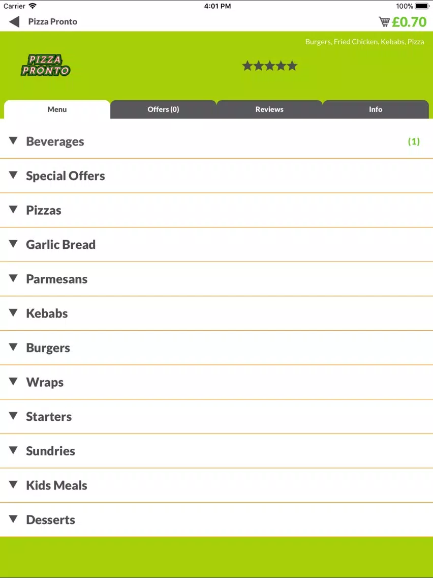 Tangkapan skrin Pizza Pronto YO7 iPad 