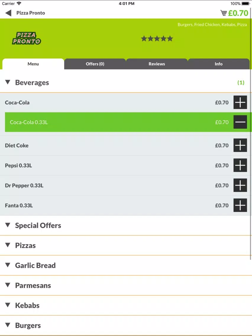 Tangkapan skrin Pizza Pronto YO7 iPad 