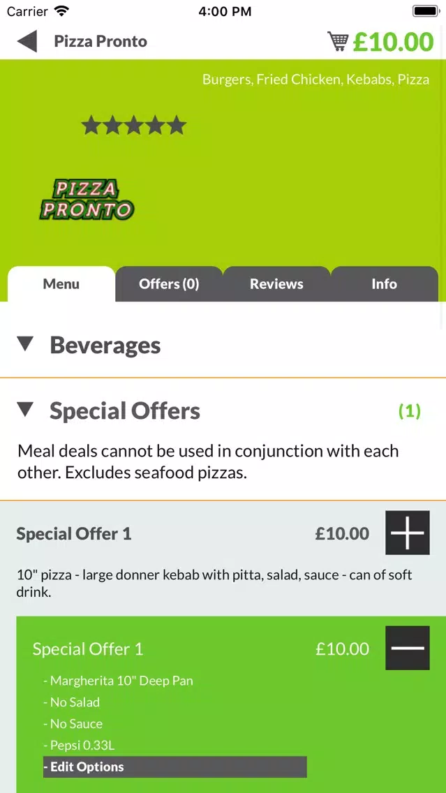 Tangkapan skrin Pizza Pronto YO7