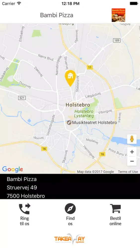 Tangkapan skrin Bambi Pizza Holstebro