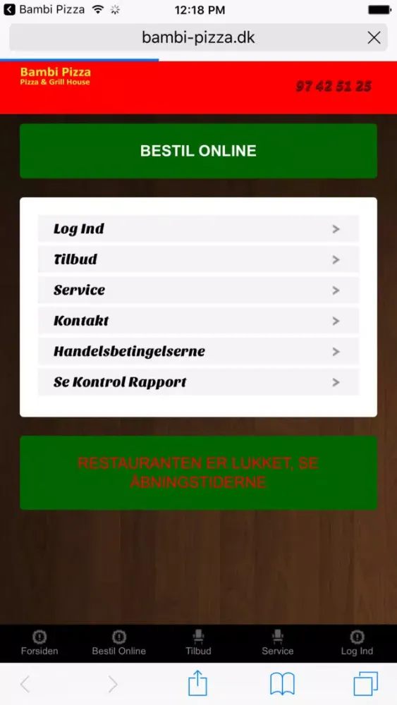 Tangkapan skrin Bambi Pizza Holstebro