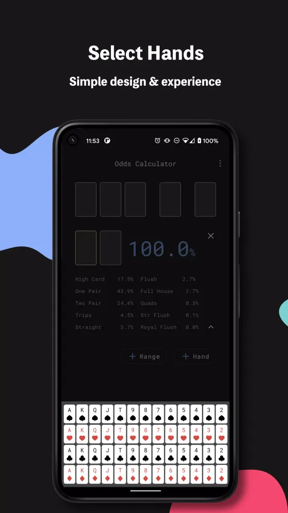 Capturas de tela do Poker Odds Calculator