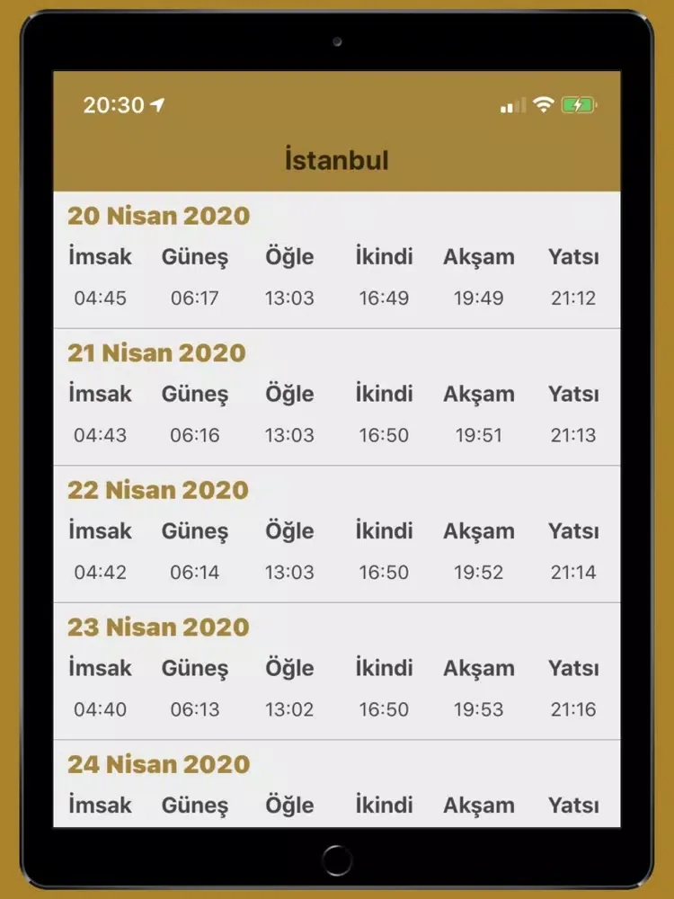 Tangkapan layar Kıble/İmsakiye iPad 
