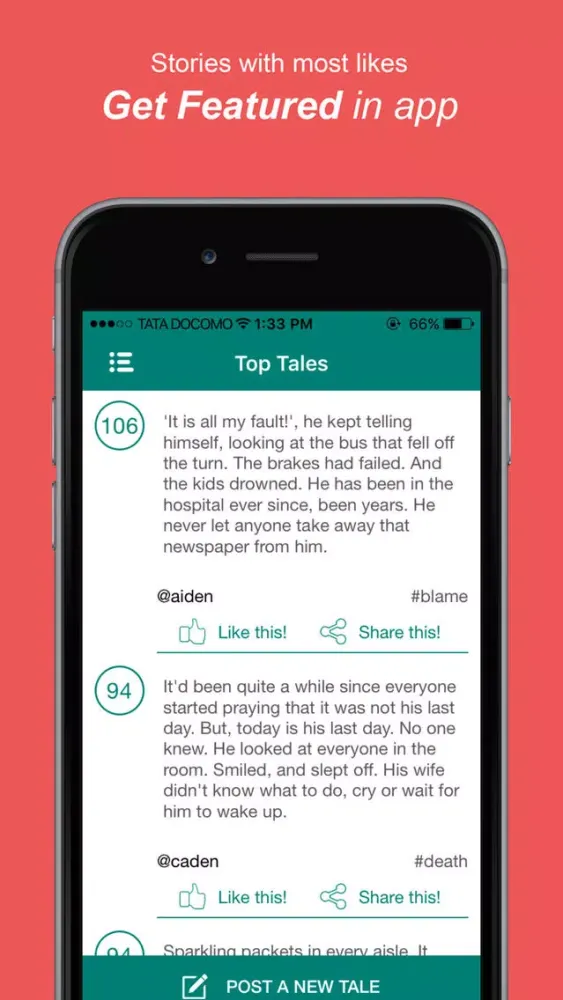 ภาพหน้าจอของ TaleHunt: Very short stories in love and fiction