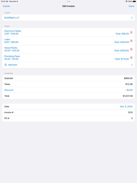 Captures d'écran de Build Invoice iPad 