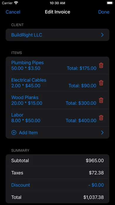 Captures d'écran de Build Invoice