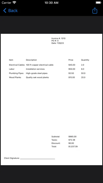 Captures d'écran de Build Invoice