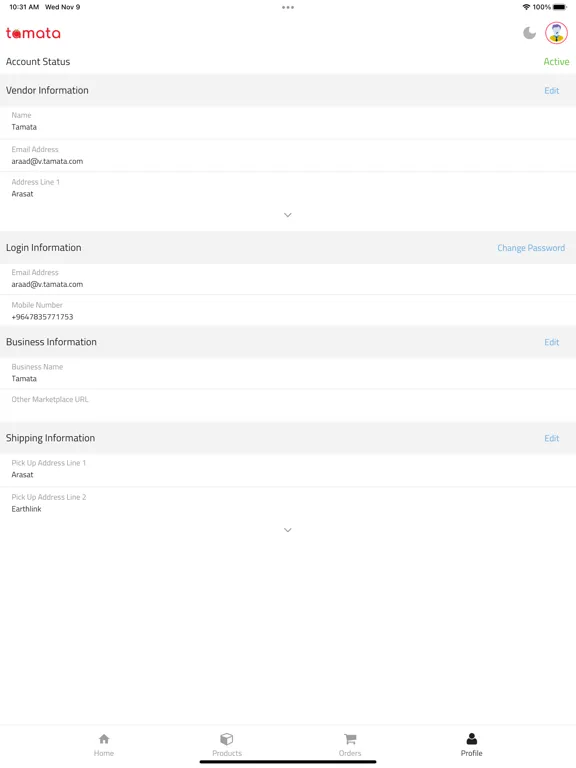 Screenshot di Tamata Vendor iPad 