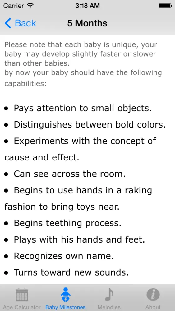 Capturas de pantalla de myBaby Milestones