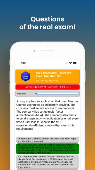 Captures d'écran de AWS Developer Associate Test