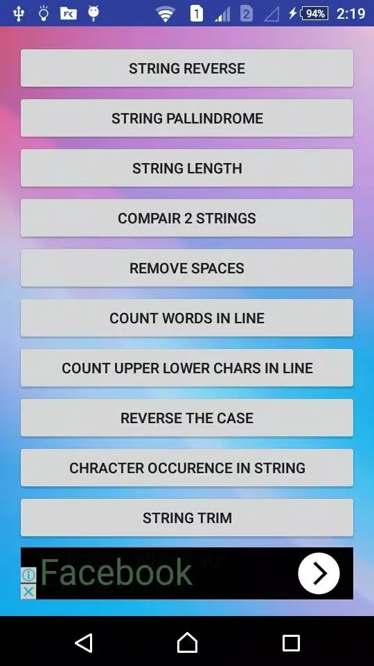 String JAVA Tut App Screenshots