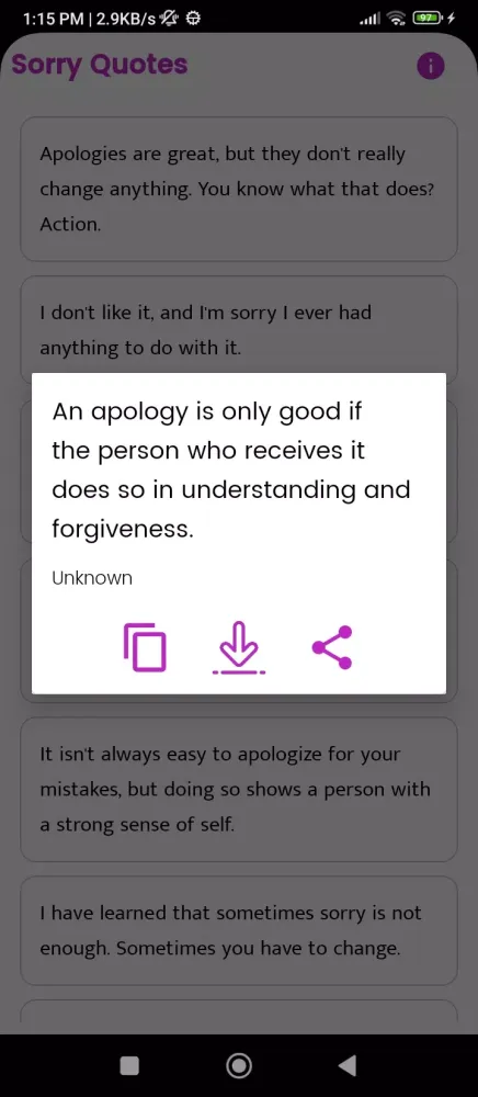 Ảnh chụp màn hình của Sorry Quotes