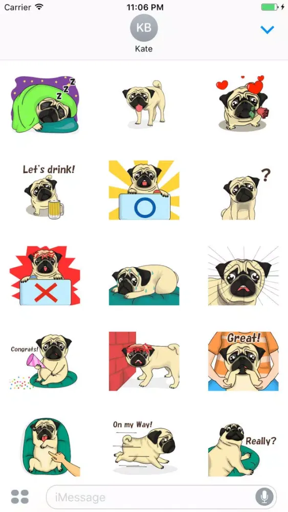 تصاویر Animated The Funny Pug Expression Stickers