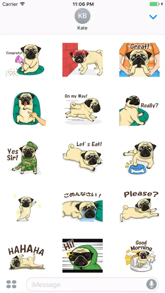 تصاویر Animated The Funny Pug Expression Stickers