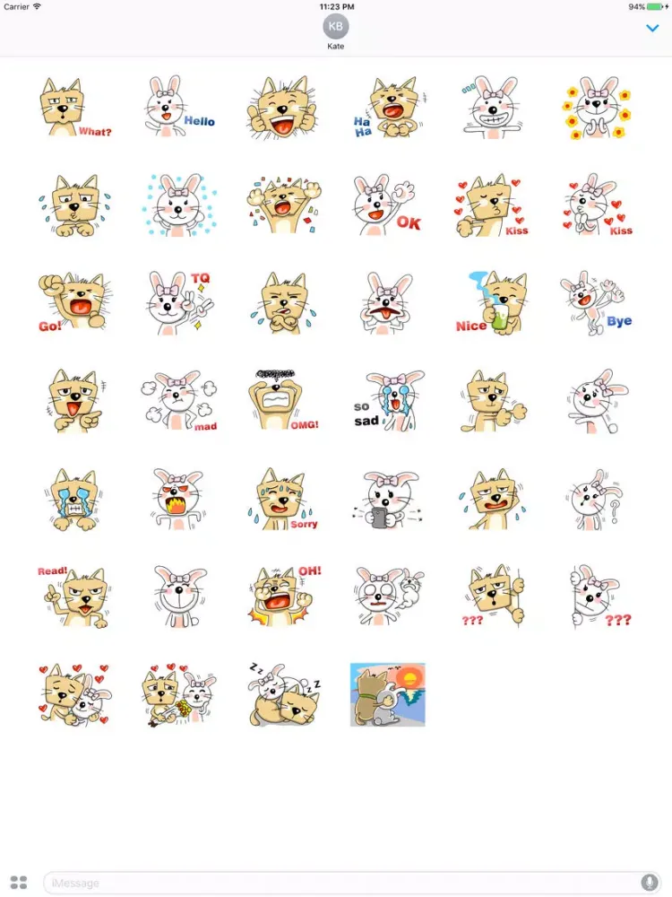 Couple Cat And Rabbit Funny English Sticker iPad  سکرین شاٹس